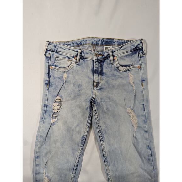 &Denim Women's Size 29/34 Skinny Low Waist Light Acid Wash Distressed Jeans - Picture 2 of 3